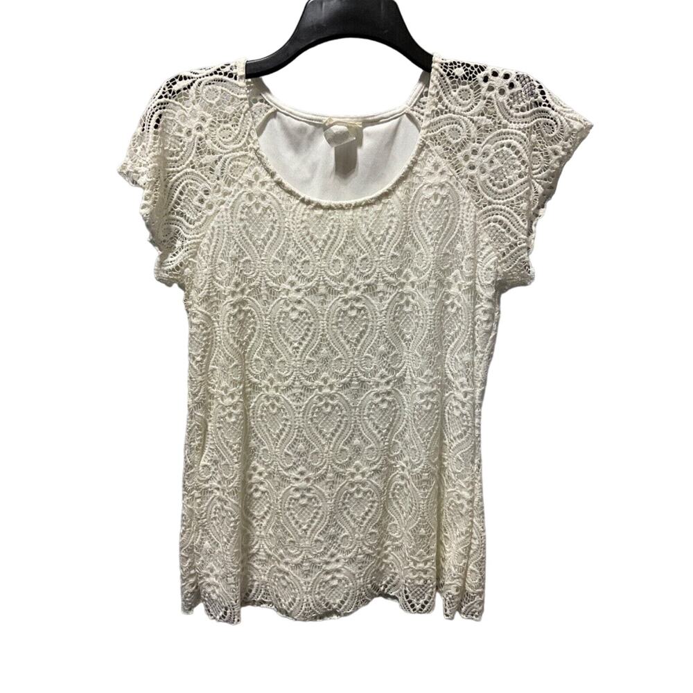 Vintage Brittney Black Medium Off-White Boho‎ Short Sleeve Top, 90's Flare
